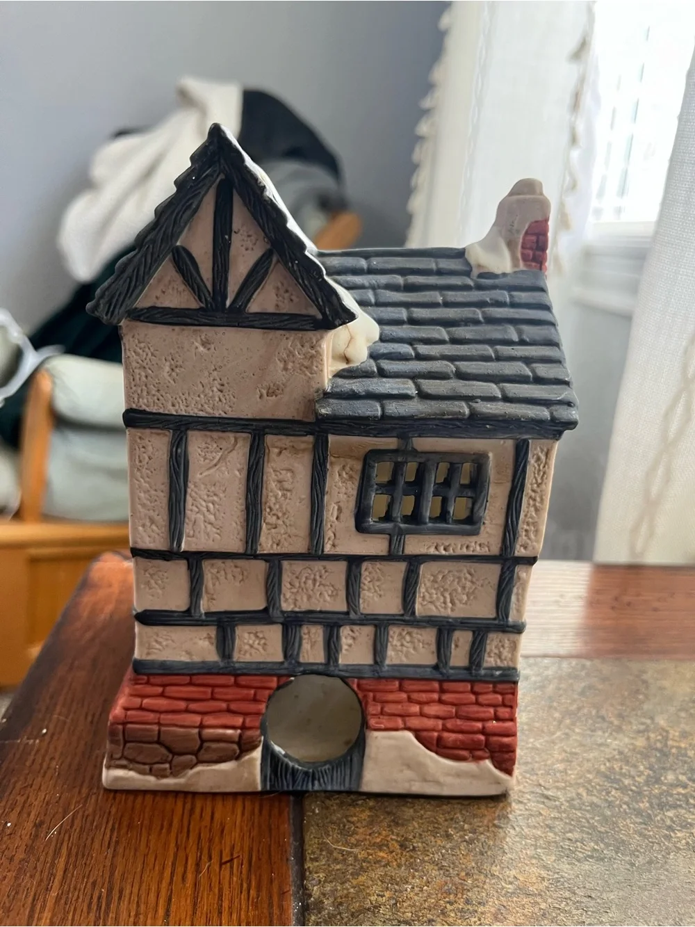 Department 56 Tudor-Style Village House in Cream, Black, Red, Brown